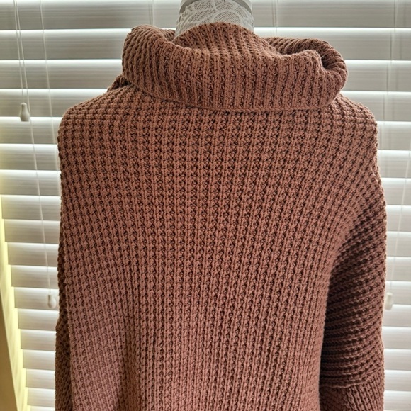 Free People Pullover Waffle knit sweater Oversized Orange Brown Distressed L - Picture 6 of 15